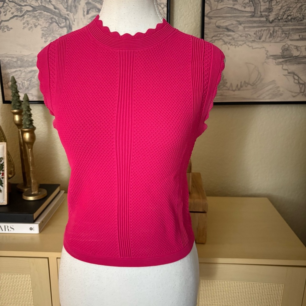 THE KOOPLES Romantic Mixed Knit‎ Crop Top In Pink Size Medium